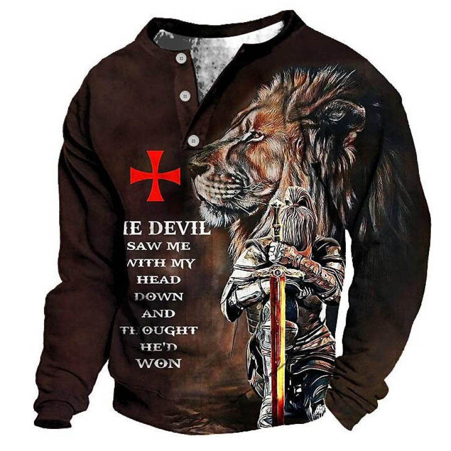 

Men's Vintage Knights Templar Cross Print Henley Sweatshirt