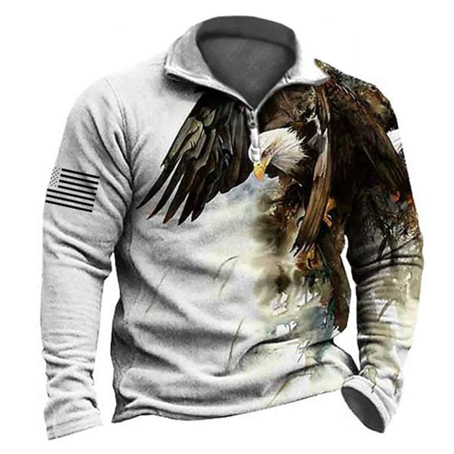 

Men's Outdoor American Flag Eagle Print Zipper Sweatshirt