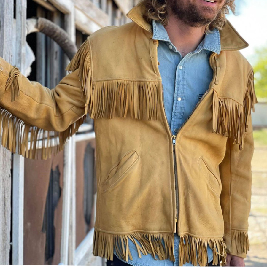 

Men's Vintage Western Fringed Deerskin Fleece Jacket