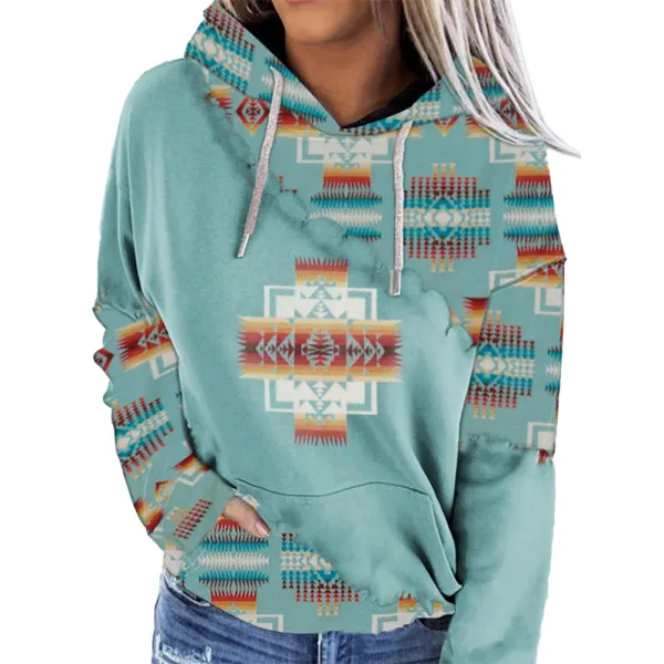 Women's Vintage Ethnic Print Hooded Sweatshirt - Honeylop.chimpone.com 