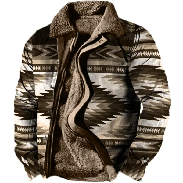 Men's Retro Ethnic Pattern Long Sleeve Fleece Jacket - Nikiluwa.com 