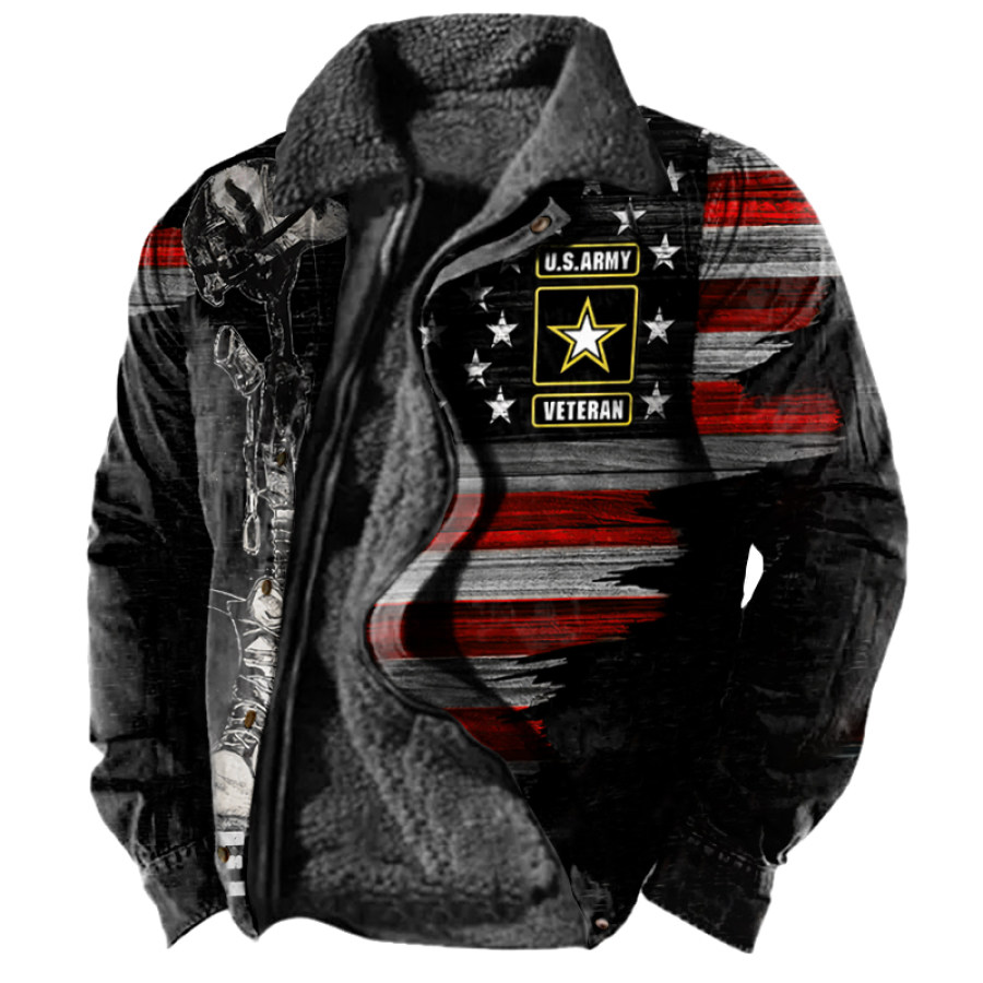 

Men's Outdoor Casual Flag Print Fleece Jacket