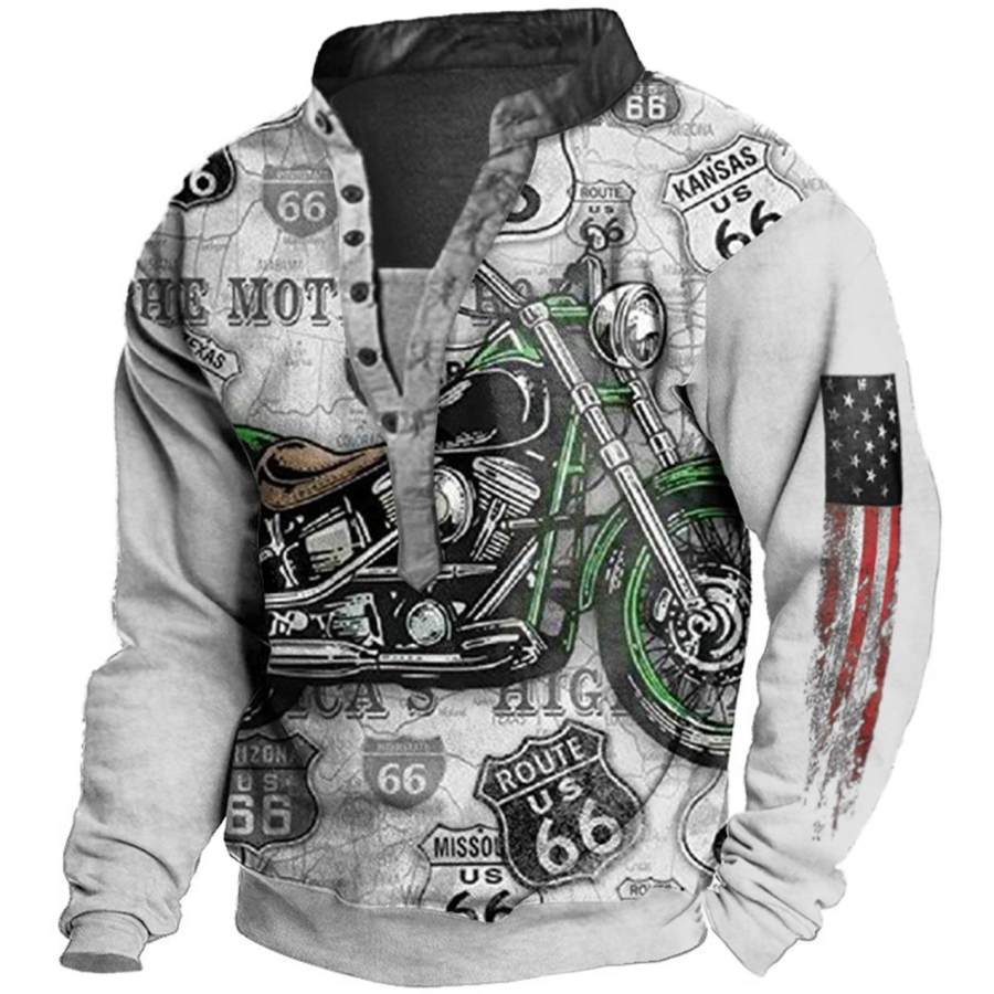 

Men's Outdoor Motorcycle Route 66 Print Henley Sweatshirt