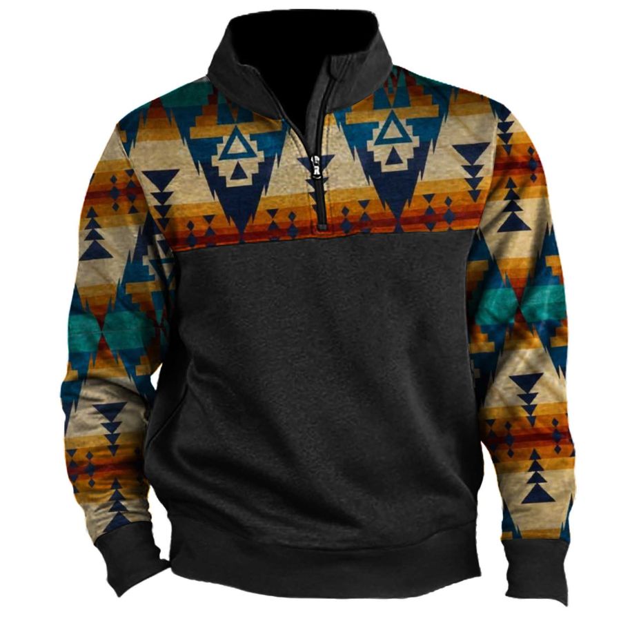 

Men's Vintage Ethnic Geometric Pattern Quarter Zip Sweatshirt