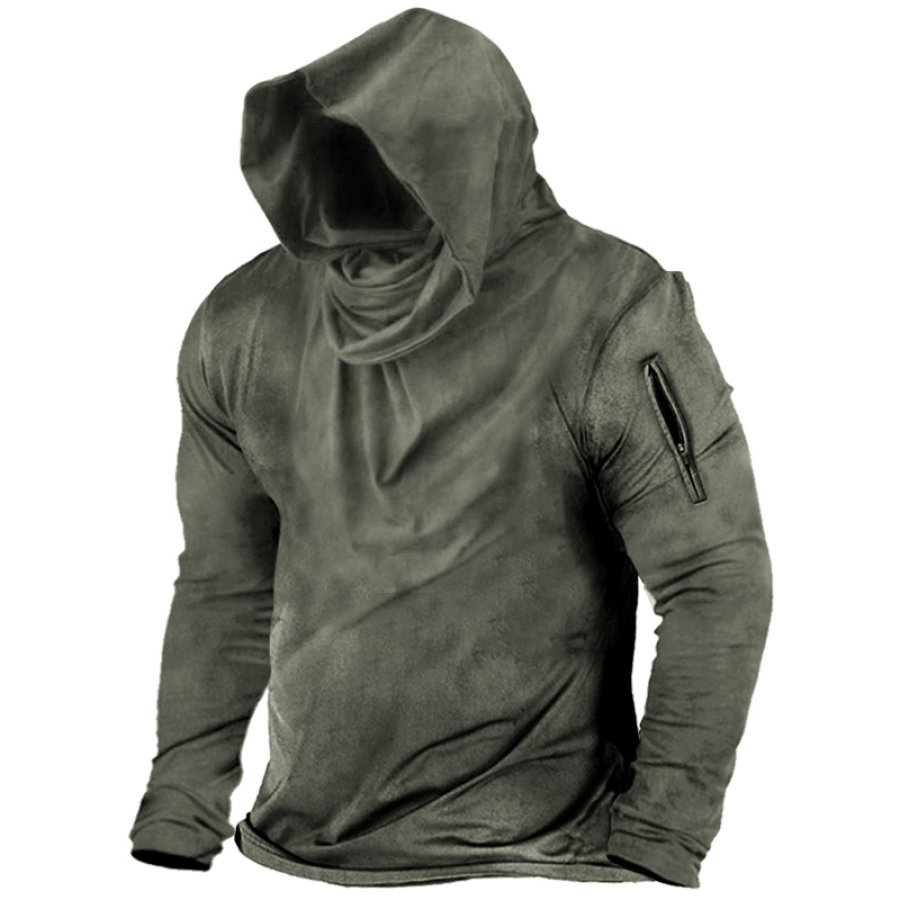 

Men's Retro Outdoor Training Zip Pocket Tactical Hooded T-Shirt