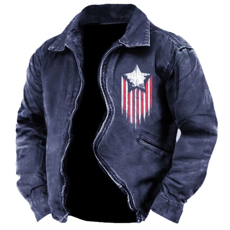 

Men's Vintage Royal Blue Star Print Outdoor Fangjiu Jacket