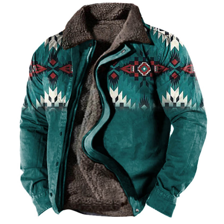 

Men's Vintage Ethnic Geometric Pattern Plus Fleece Warm Thick Jacket