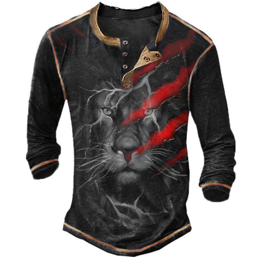 

Men's Outdoor Lion Scratch Henley Long Sleeve T-Shirt