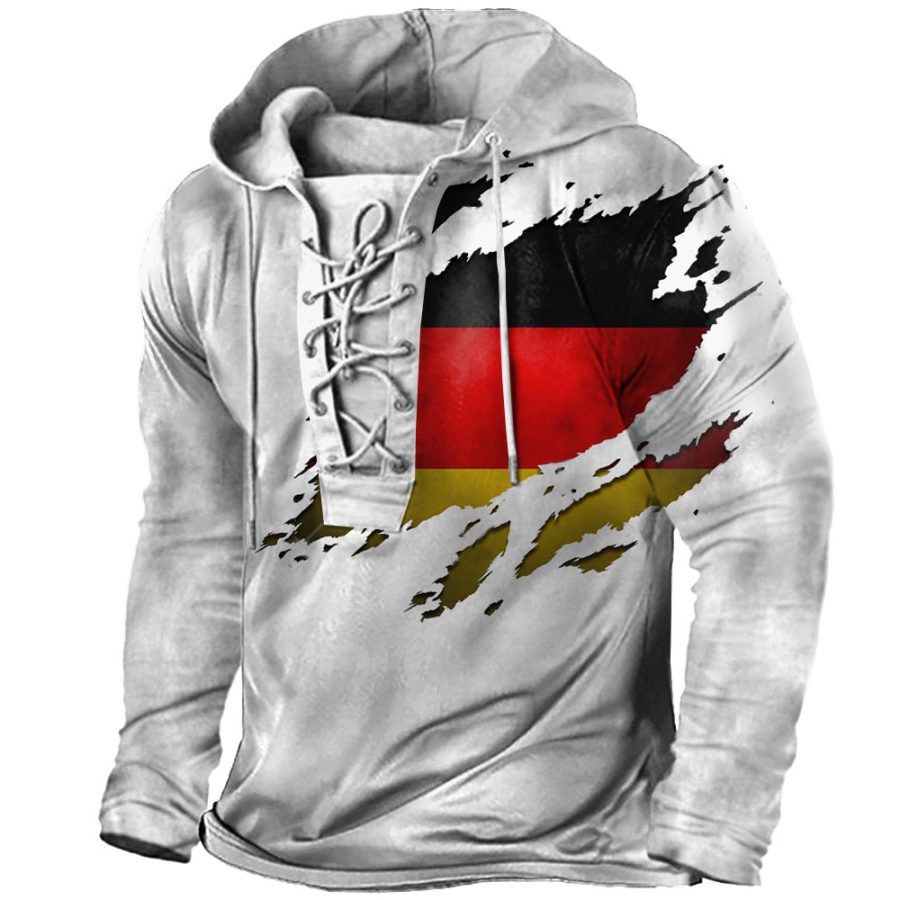 

Men's Outdoor German Flag Lace-Up Hooded T-Shirt