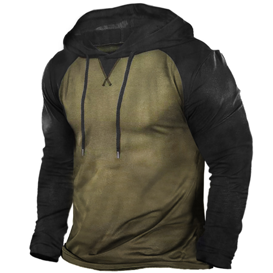 

Men's Vintage Colorblock Hooded Long Sleeve T-Shirt