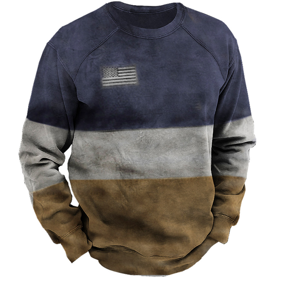 

Men's Vintage American Flag Colorblock Crewneck Sweatshirt