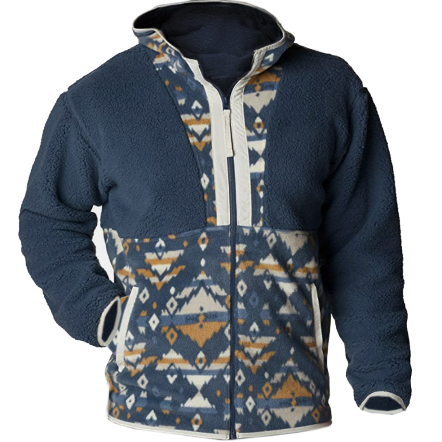 

Men's Outdoor Ethnic Print Fleece Hooded Sweatshirt