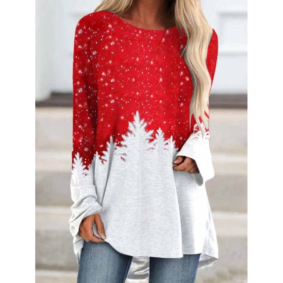 

Round Neck Casual Loose Snowflake Print Long Sleeve T-shirt