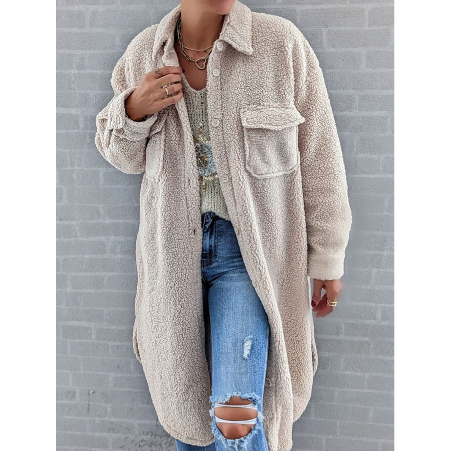 

Casual Loose Solid Lamb Wool Single Breasted Coat