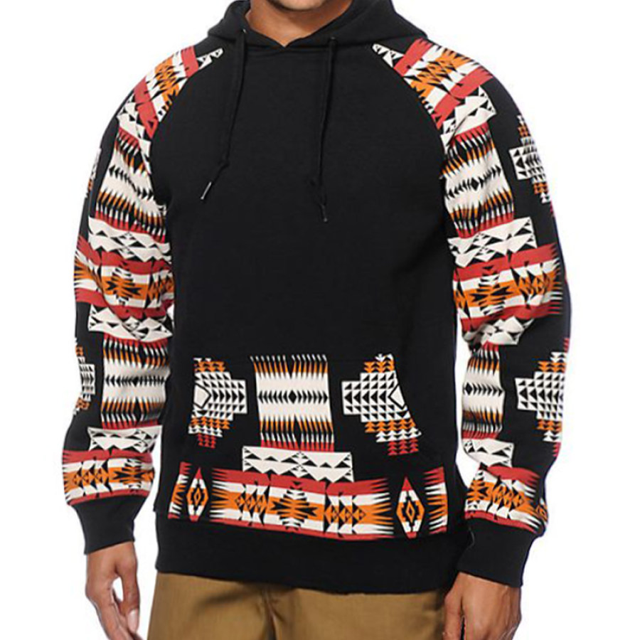 

Men's Tactical Pocket Geometric Ethnic Graphic Print Hoodie