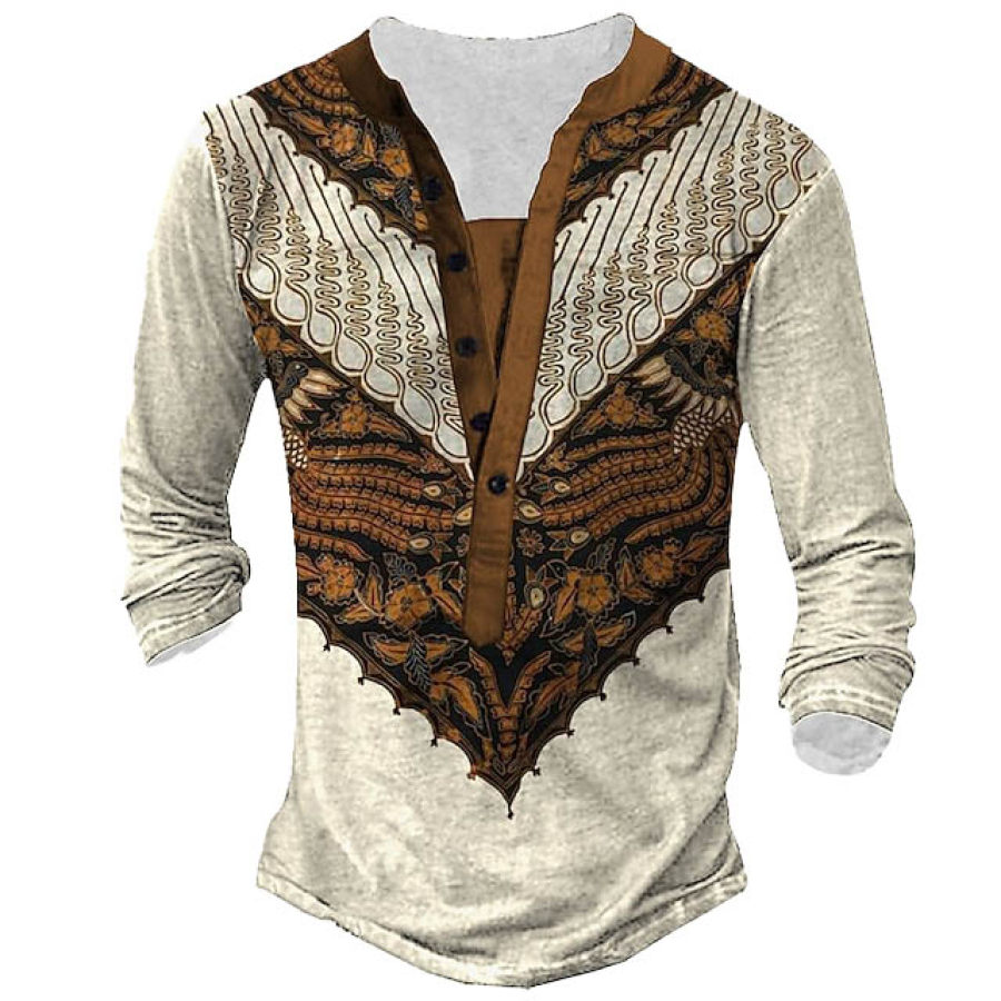 

Men's Vintage Floral Print Henley Long Sleeve T-Shirt