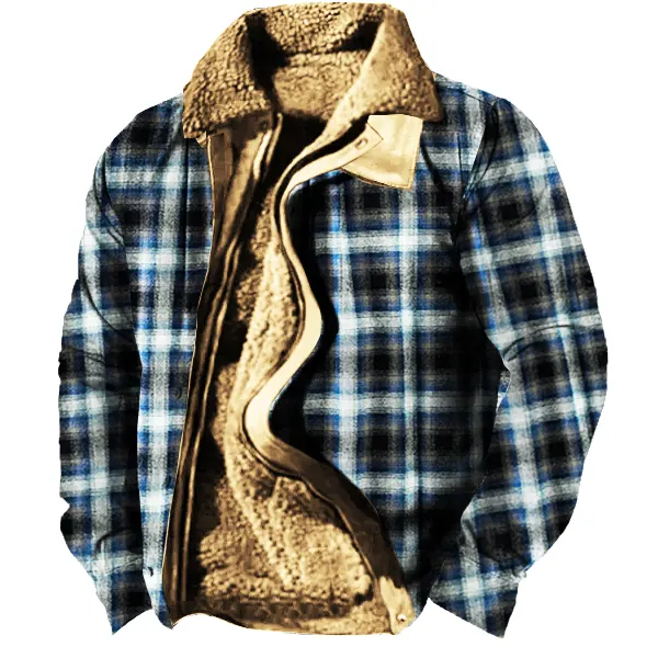 Men's Winter Warm Plaid Wool Collar Jacket - Sanhive.com 