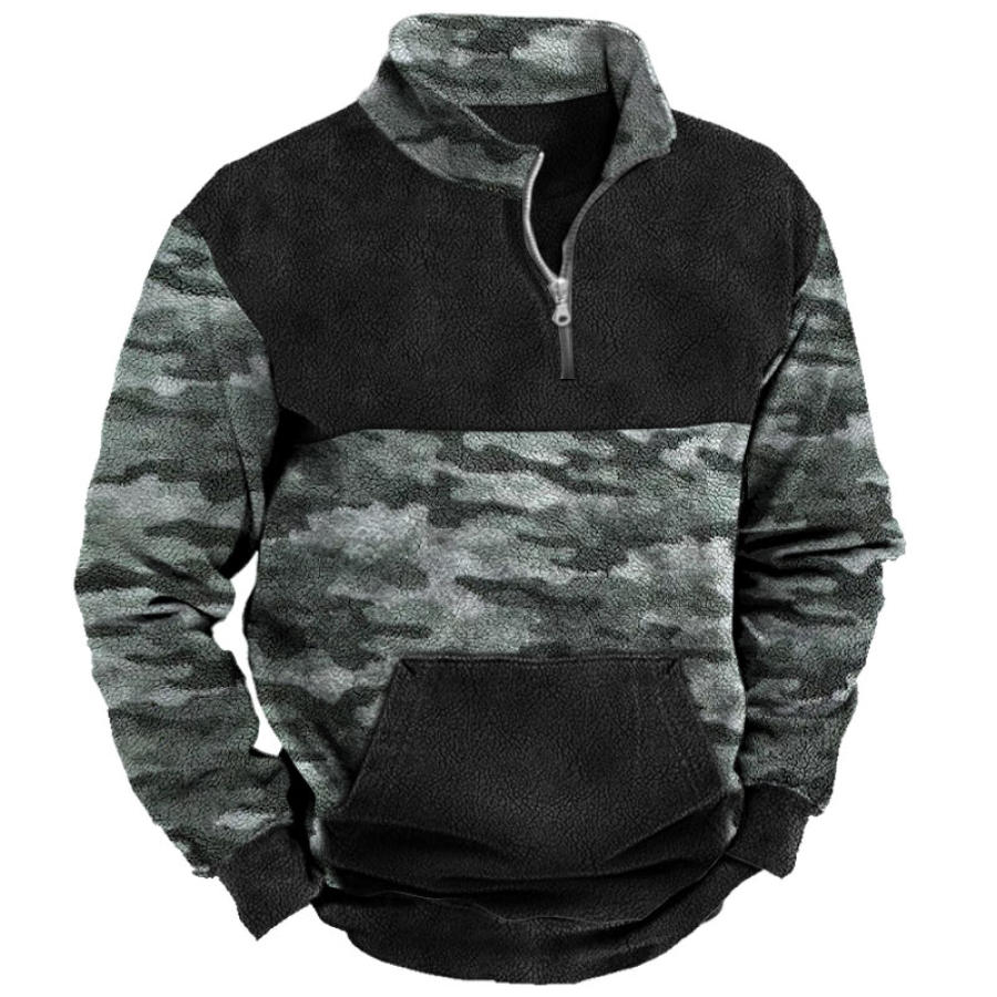 

Men's Retro Outdoor Tactical Patchwork Polar Fleece Warm Half-Zip Sweatshirt