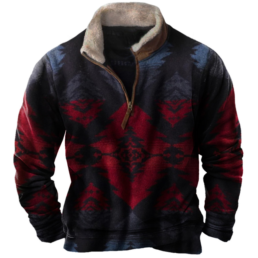

Men's Zip Collar Fleece Flannel Thermal Sweatshirt