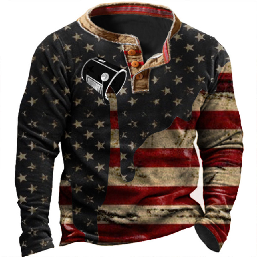

Men's American Flag Patchwork Graphic Print Sweatshirt