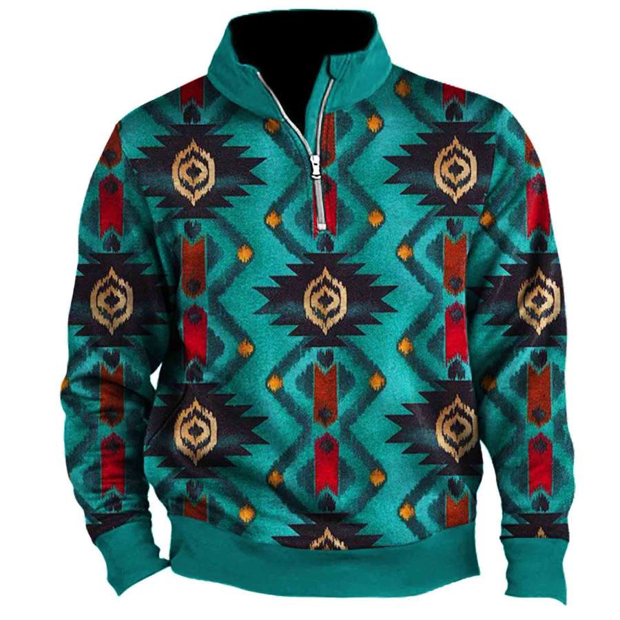 

Men's Vintage Ethnic Geometric Pattern Quarter Zip Sweatshirt
