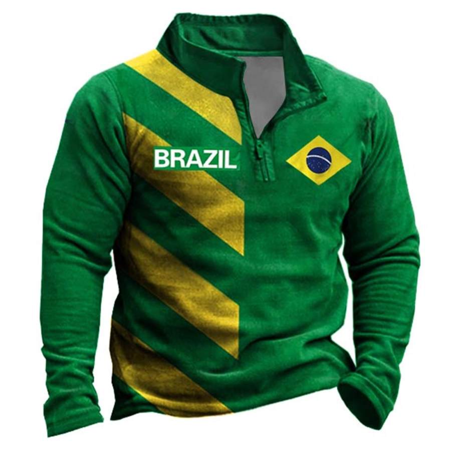 

Men's Outdoor World Cup Brazil Soccer Print Zipper Sweatshirt