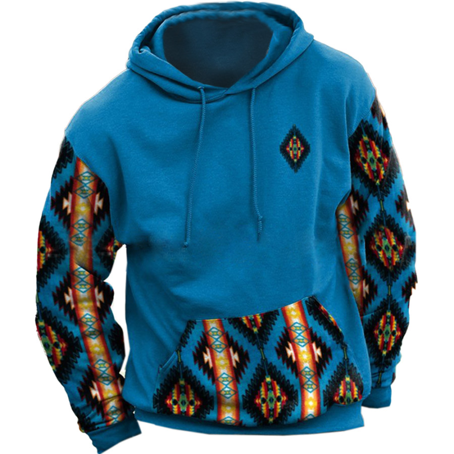 

Men's Vintage Ethnic Print Hooded Sweatshirt