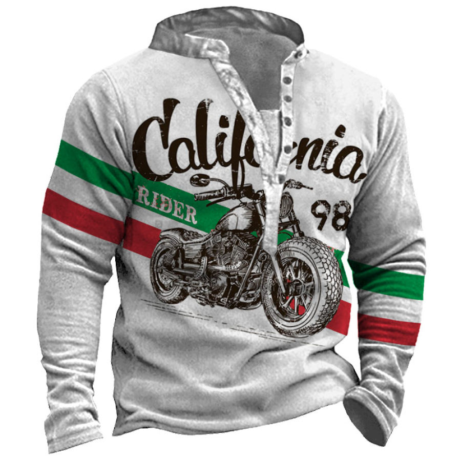 

Men's Vintage Motorcycle Print Henley Sweatshirt