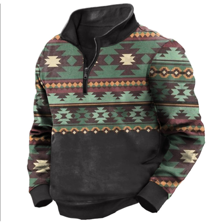 

Men's Vintage Ethnic Print Half Zip Sweatshirt