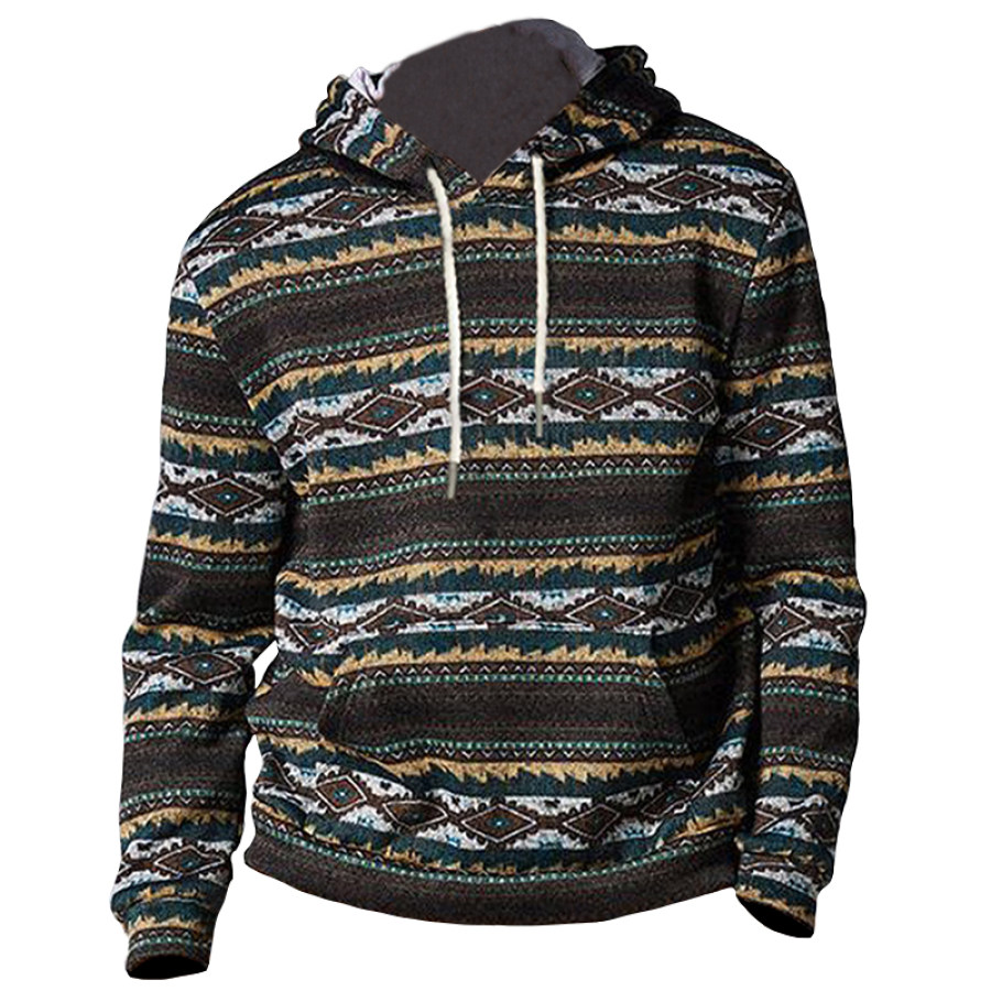 

Casual Hoodie Patch Pocket Pullover Ethnic Native American Print Men's Hoodie