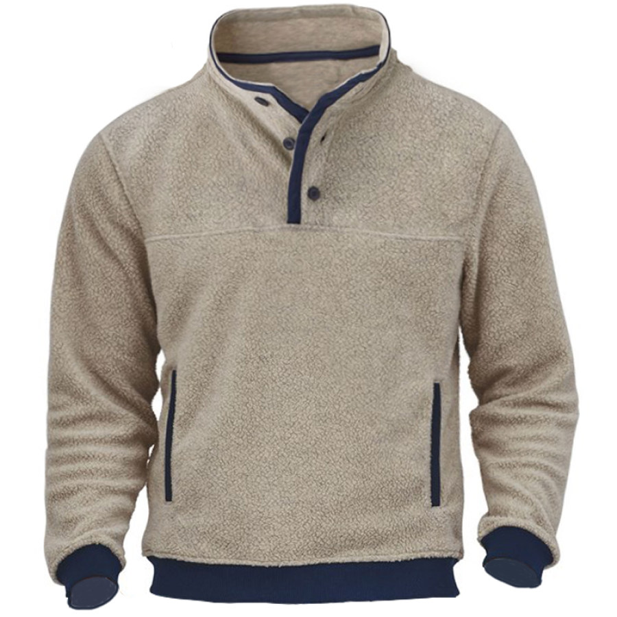 

Men's Fleece Thermal Patchwork Pocket Half Turtleneck Sweatshirt