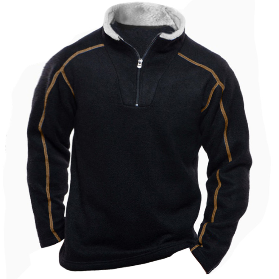 

Men's Fleece Thermal Patchwork Zip Half Turtleneck Sweatshirt