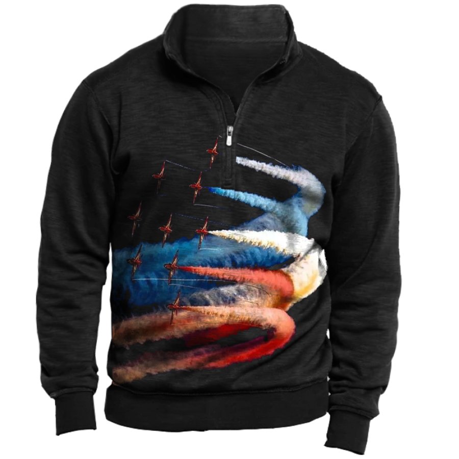 

Men's Combat Airplane Military Veteran Graphic Print Zip Half Turtleneck Sweatshirt