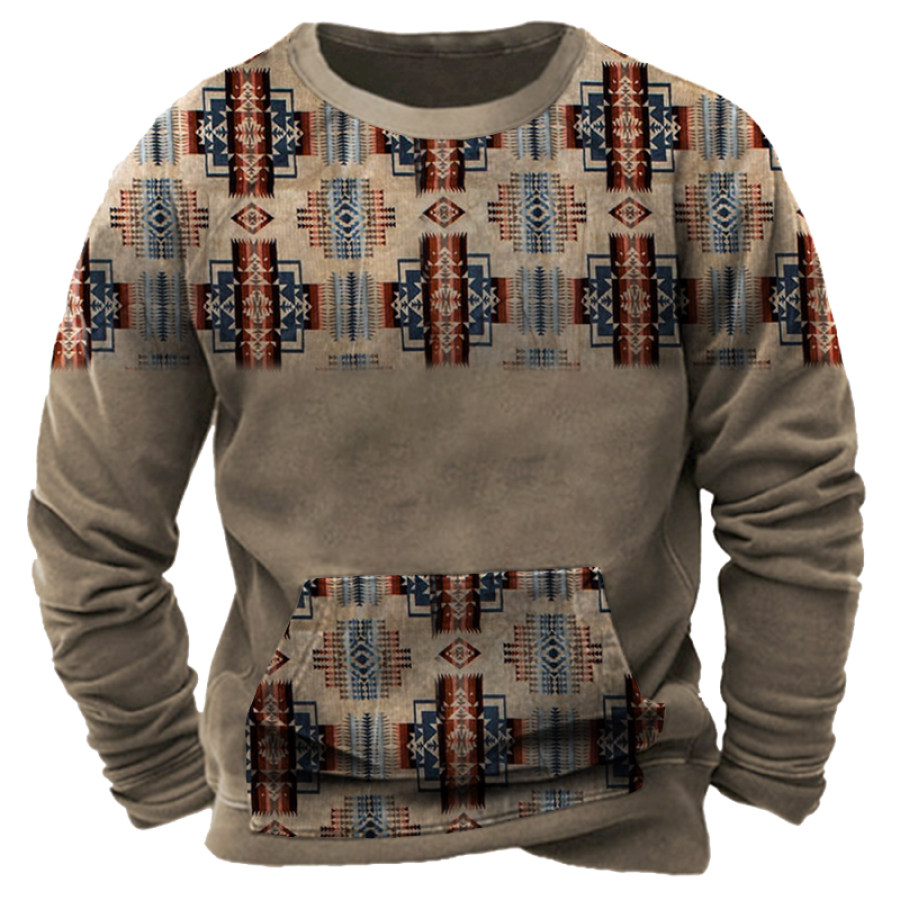 

Men's Vintage Ethnic Print Pocket Sweatshirt
