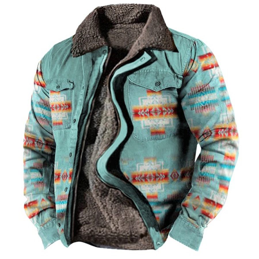 

Men's Vintage Tribal Aboriginal Print Hooded Fleece Lined Jacket Men's Vintage Tribal Aboriginal Print Fleece Lin