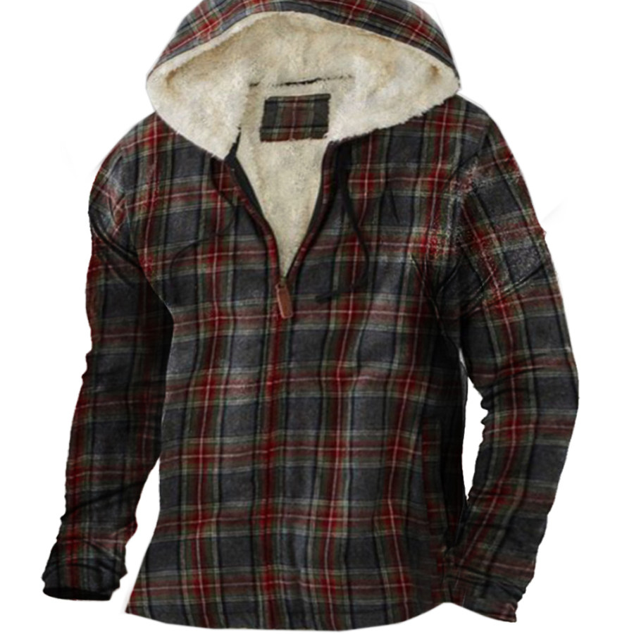 

Men's Outdoor Classic Plaid Fleece Hooded Pocket Sweatshirt