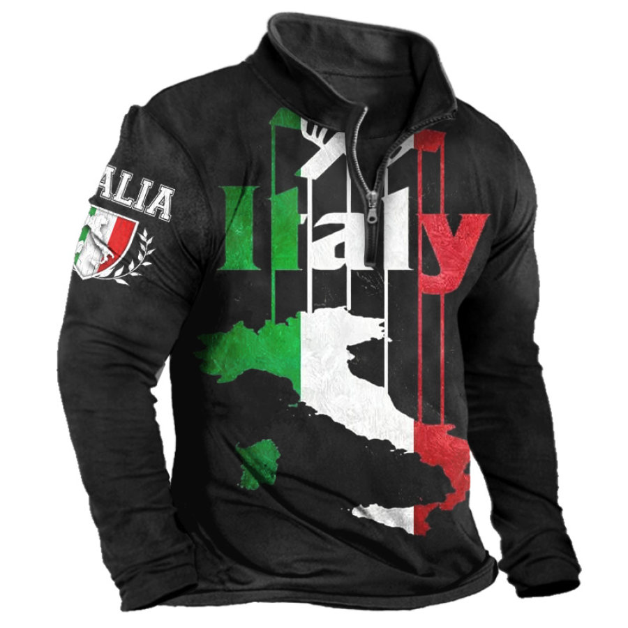 

Men's Vintage Italian Flag Print Half Zip T-Shirt