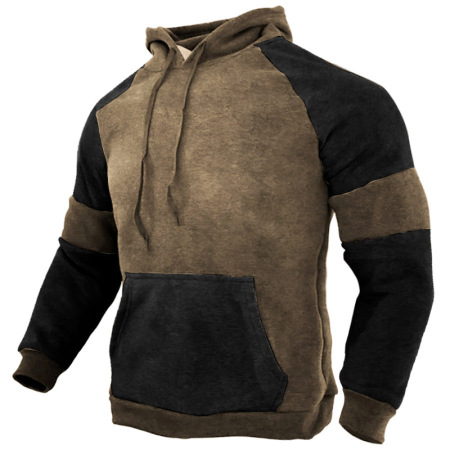 

Men's Retro Outdoor Warm Contrast Patchwork Tactical Hoodie