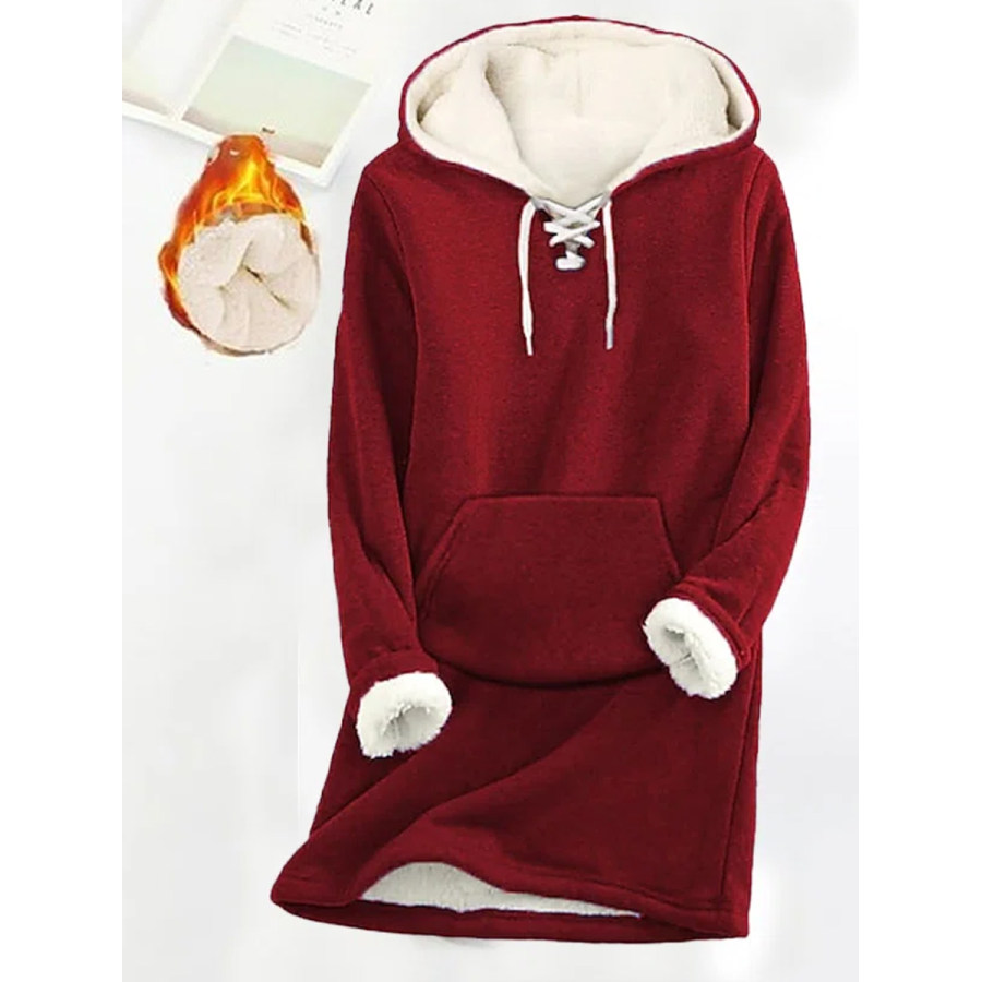 

Casual Solid Color Lace-Up Hooded Plush Long Sleeve Sweatshirt