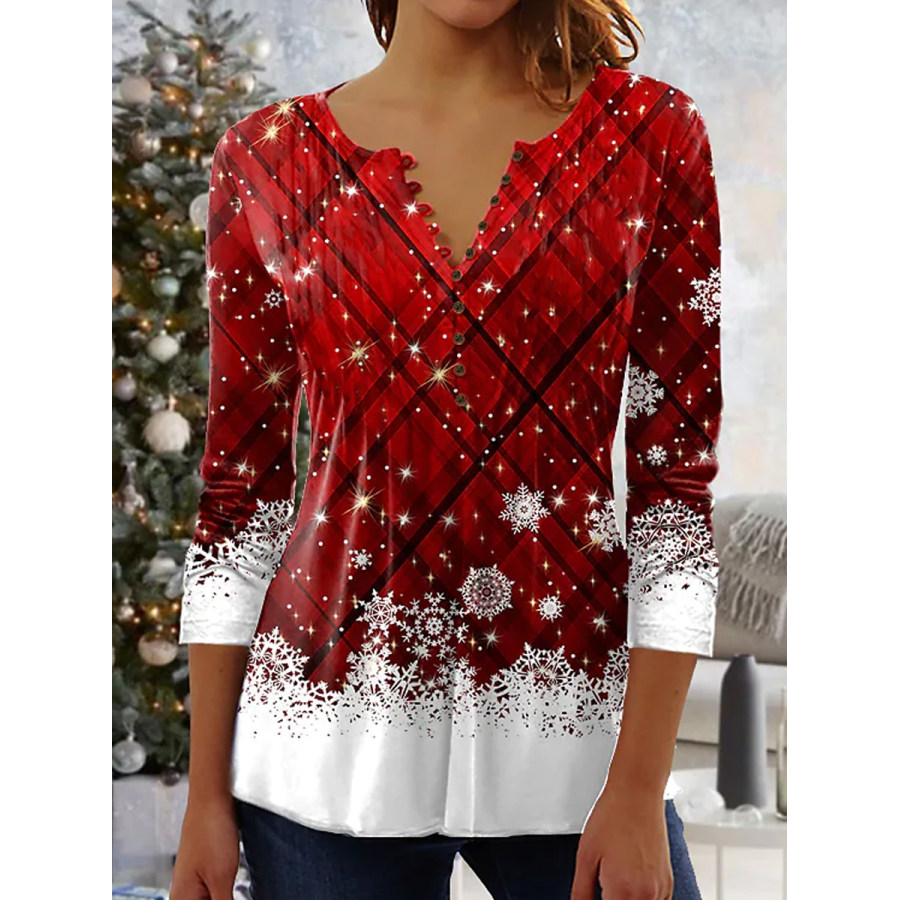 

Casual Christmas Print V-Neck Long Sleeve T-Shirt