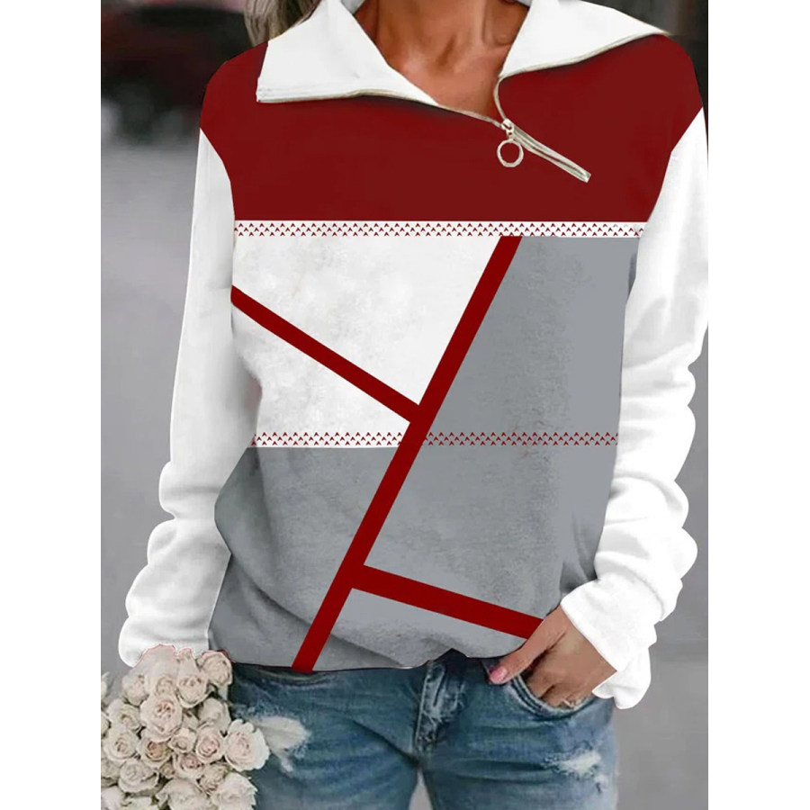 

Casual Print Zip Lapel Long Sleeve Sweatshirt