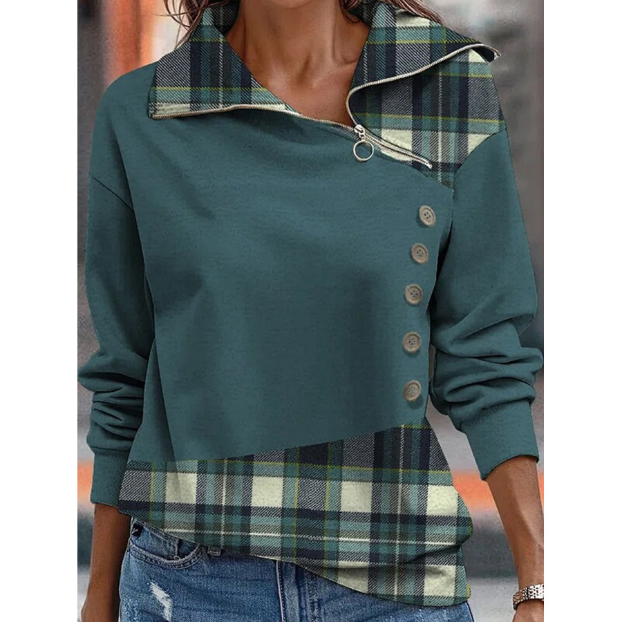 

Casual Plaid Print Zip Lapel Long Sleeve Sweatshirt