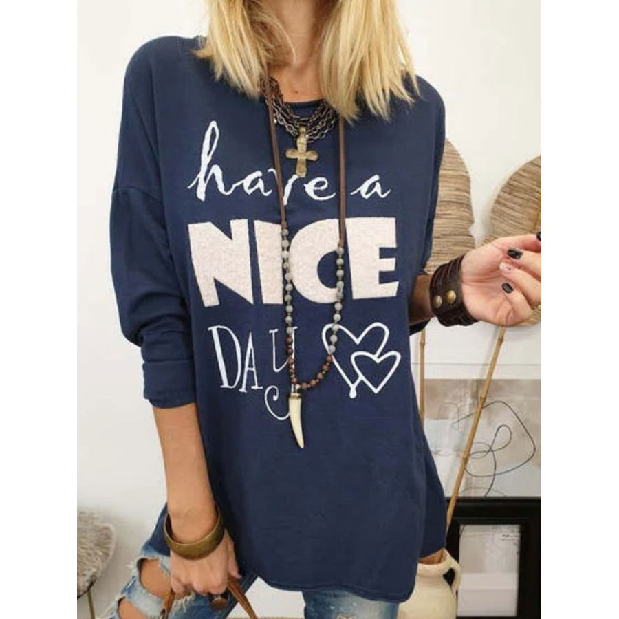 

Round Neck Casual Loose Letter Print Long Sleeve T-shirt