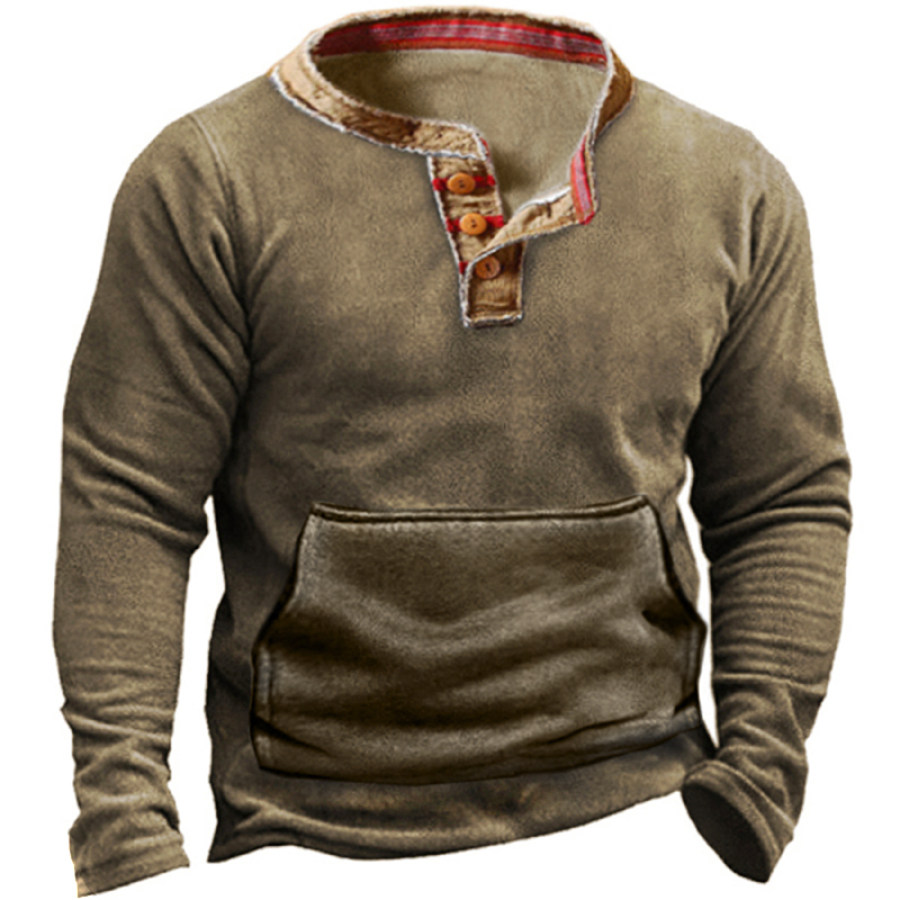 

Men's Outdoor Polar Fleece Pocket Comfortable Retro Henley Collar Sweatshirt