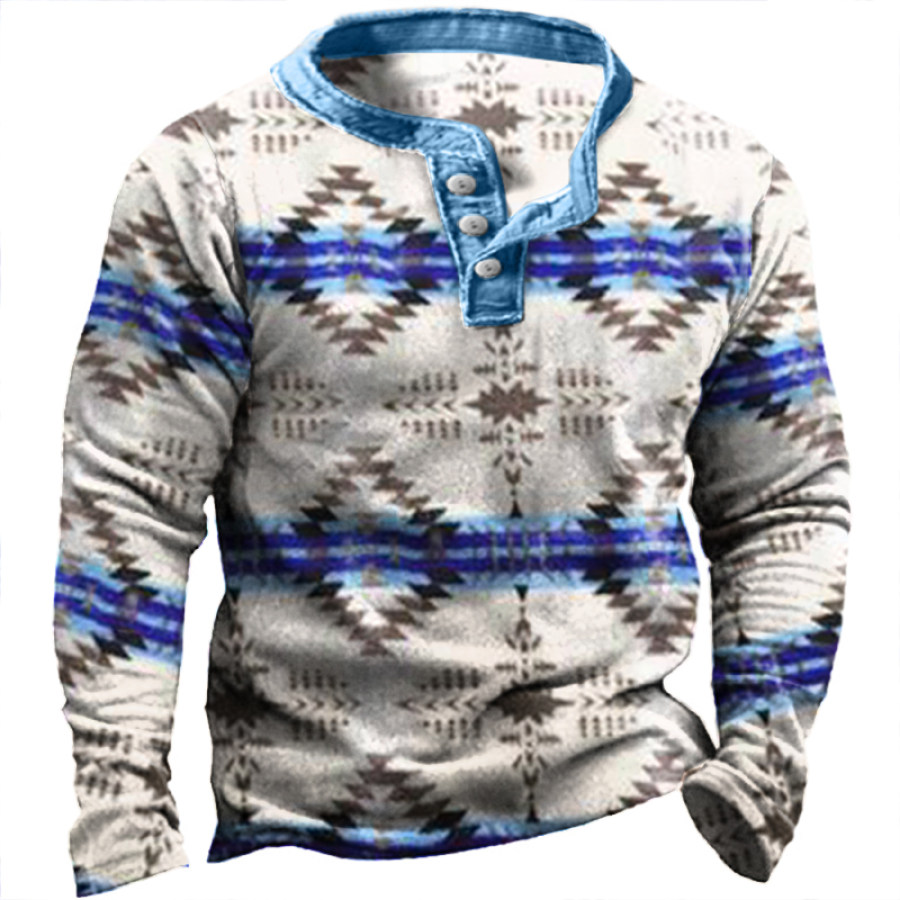 

Men's Fleece Thermal Ethnic Style Half Turtleneck Henley Collar Sweatshirt