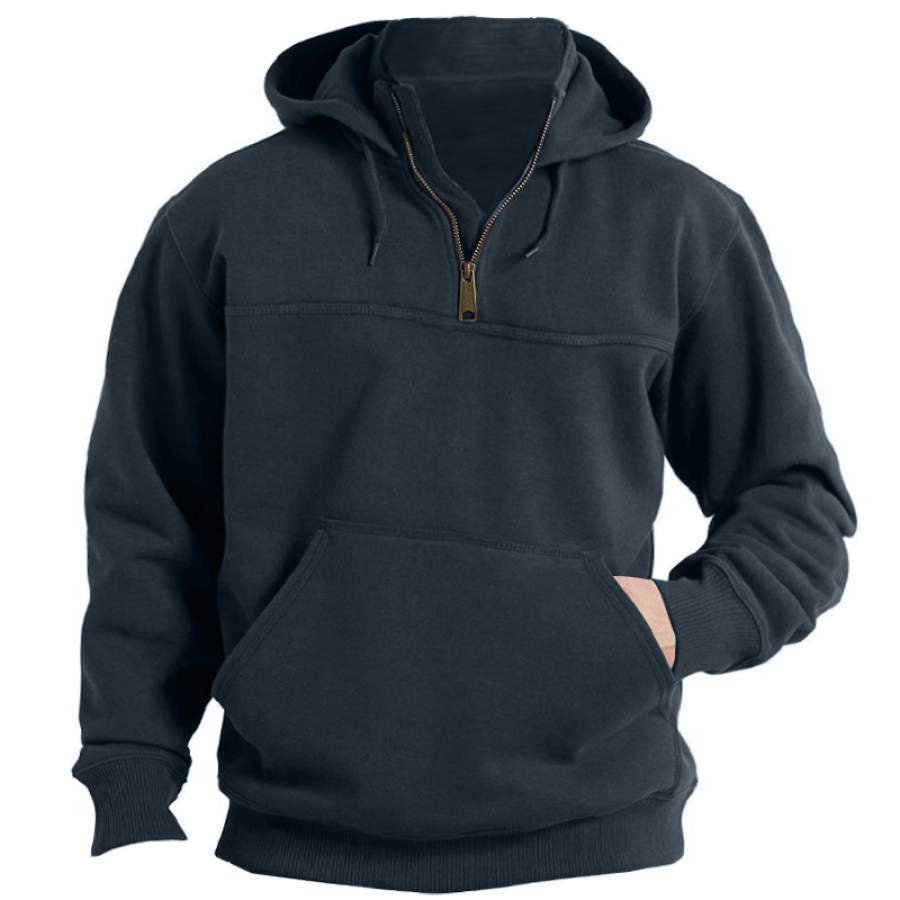 

Men's Thermal Pocket Half Turtleneck Zip Collar Hoodie