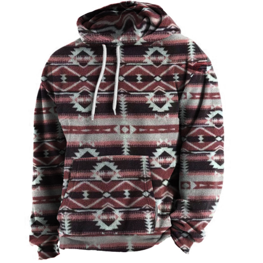 

Men's Fleece Thermal Ethnic Geometric Graphic Print Hoodie