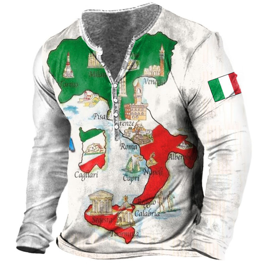 

Men's Outdoor Italy Map Print Henley T-Shirt