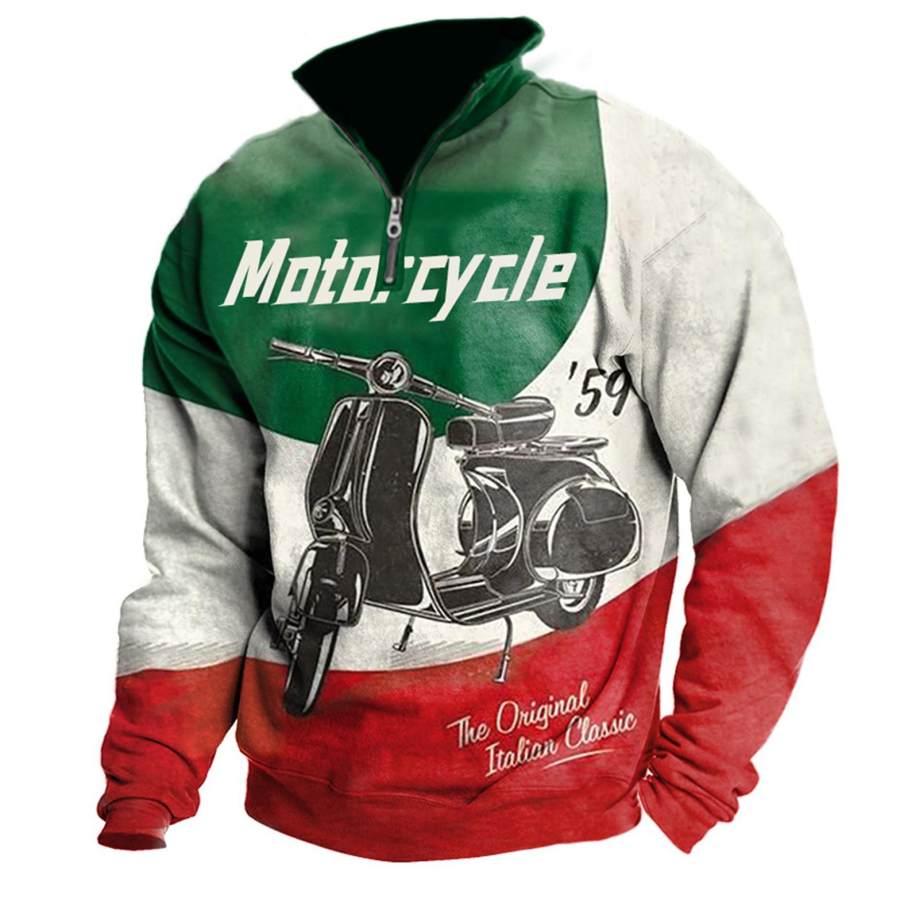 

Men's Vintage Italian Motorcycle Print Zipper Sweatshirt