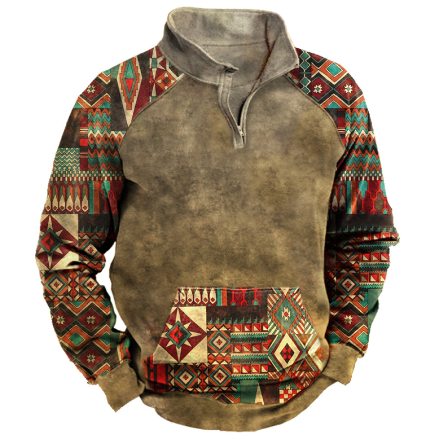 

Men's Winter Aztec Pocket Zip Lapel Sweatshirt